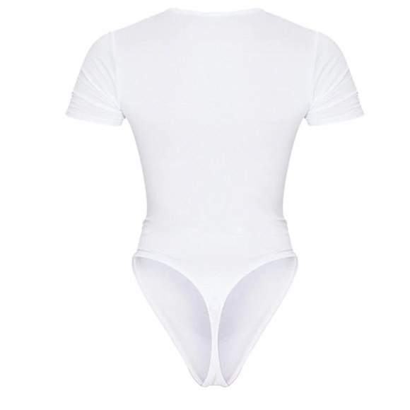 White V Neck Shortsleeve Bodysuit - Picture 5 of 5